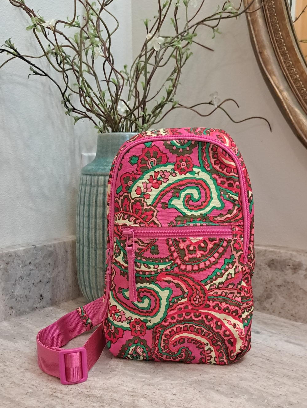 Vera Bradley Pink Paisley Pattern Crossbody Sling Bag